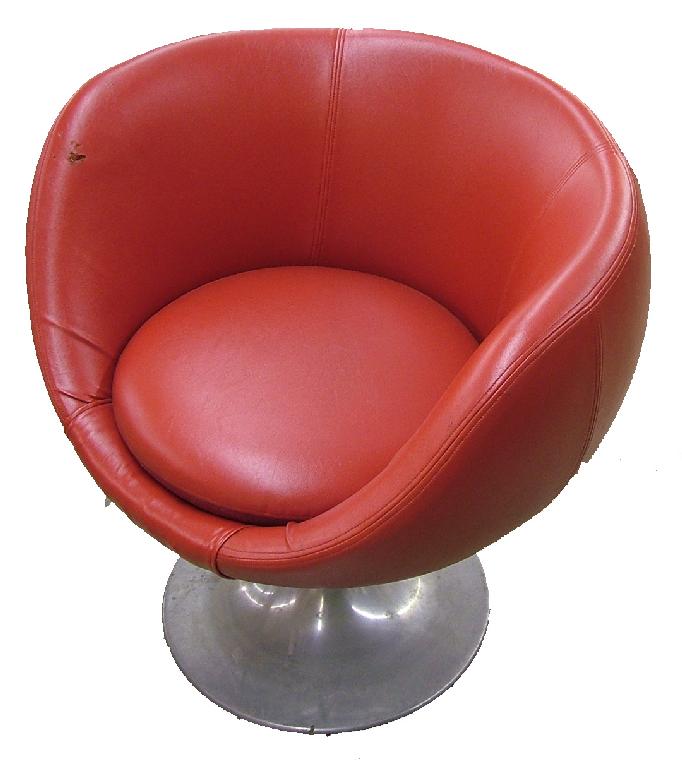 Appraisal: Red leather upholstered revolving tub chair upon a circular chrome