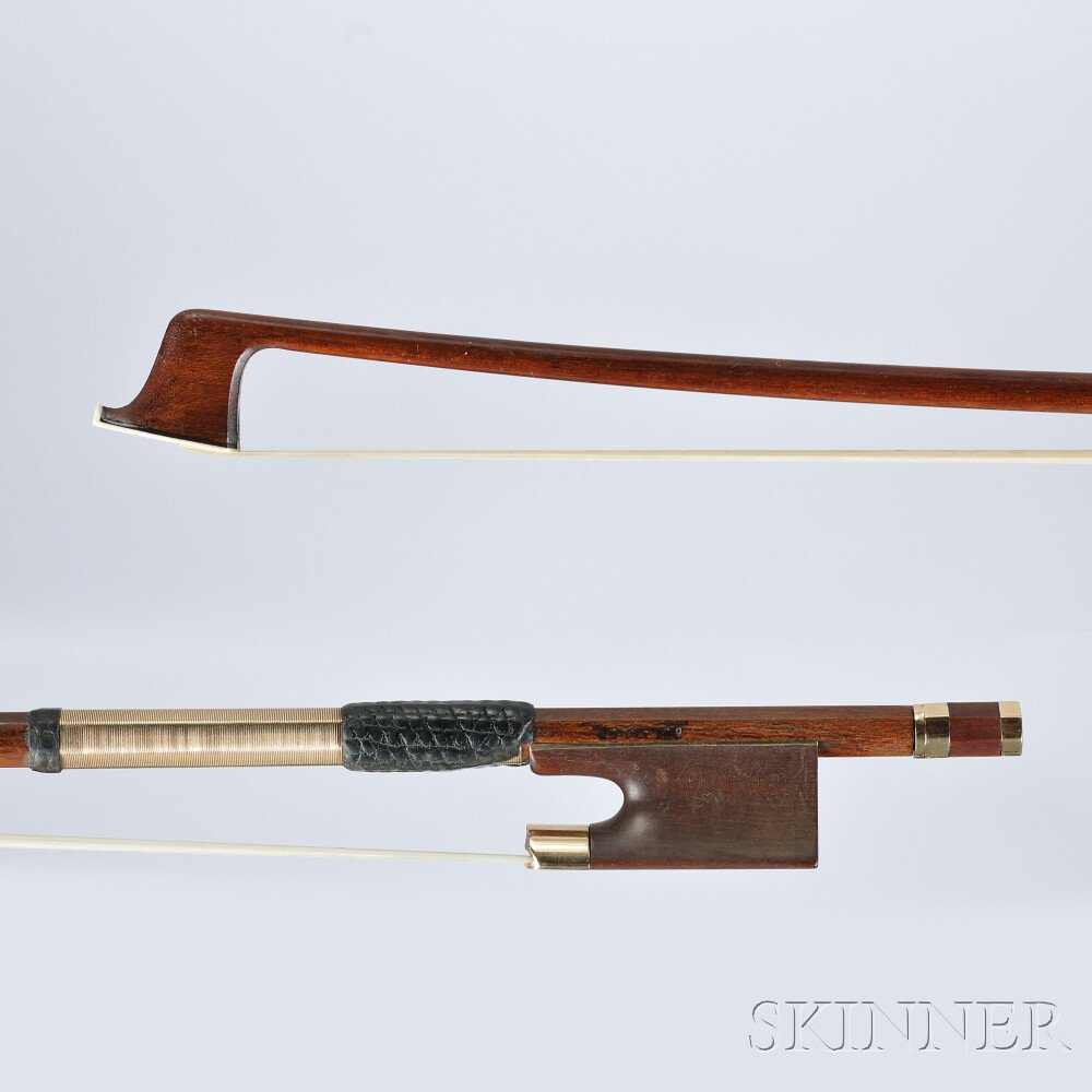 Appraisal: American Gold-mounted Violin Bow Bolander the round stick with mountain