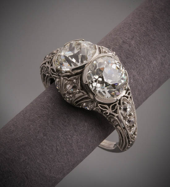 Appraisal: Art Deco Platinum and Twin Diamond Ring Circa The filigree