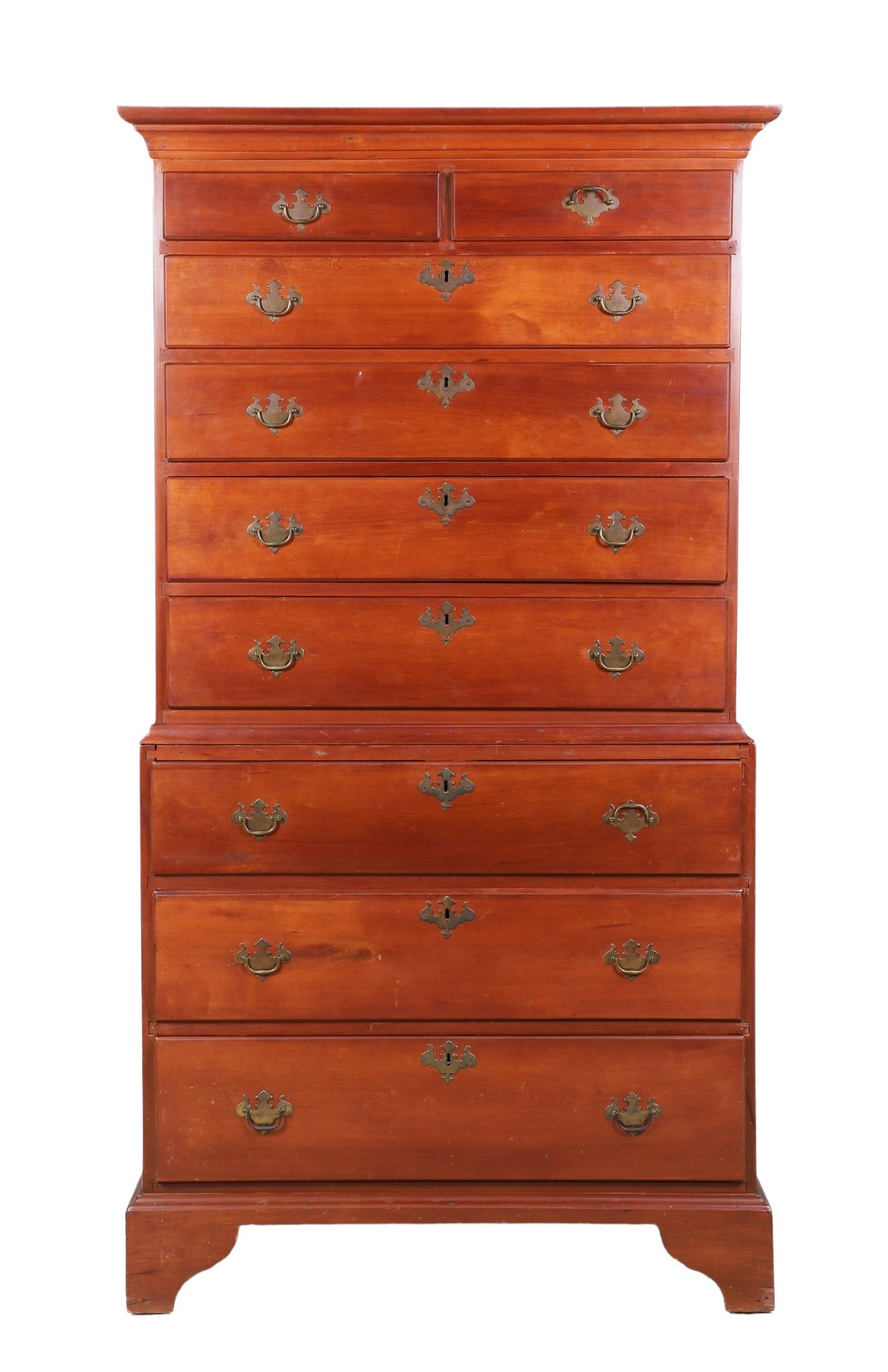 Appraisal: Cherry NE Chippendale -pc Chest on Chest short over long