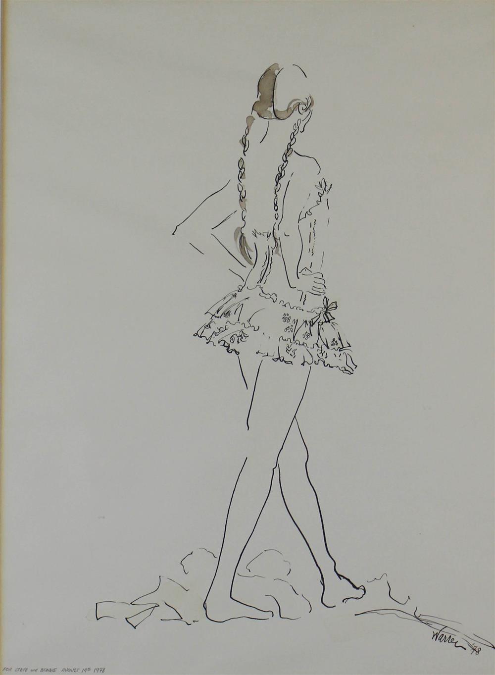 Appraisal: WARREN BALLET DANCER Ink and color x in sight Framed