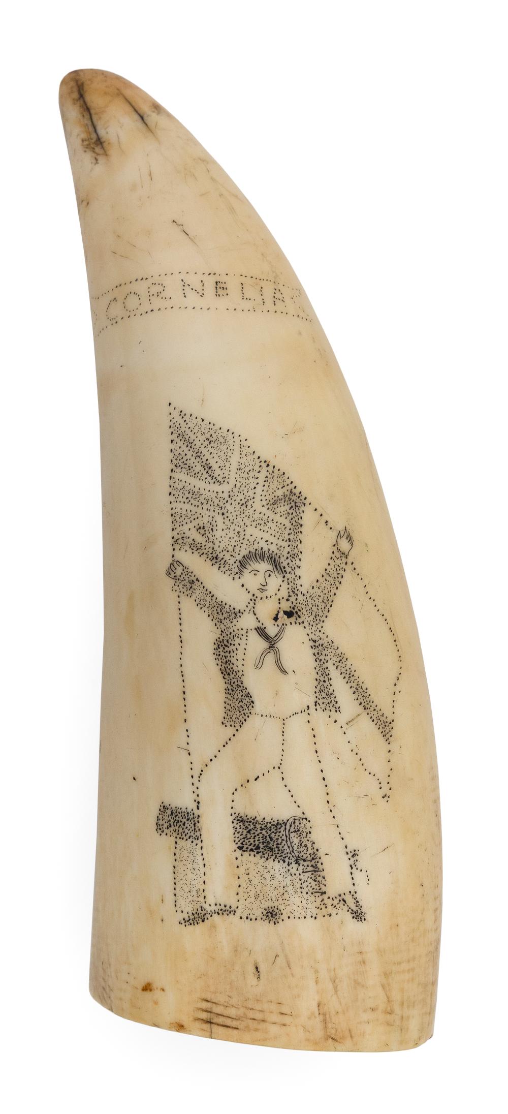 Appraisal: PINPOINT SCRIMSHAW WHALE'S TOOTH WITH JACK TAR MID- TH CENTURY