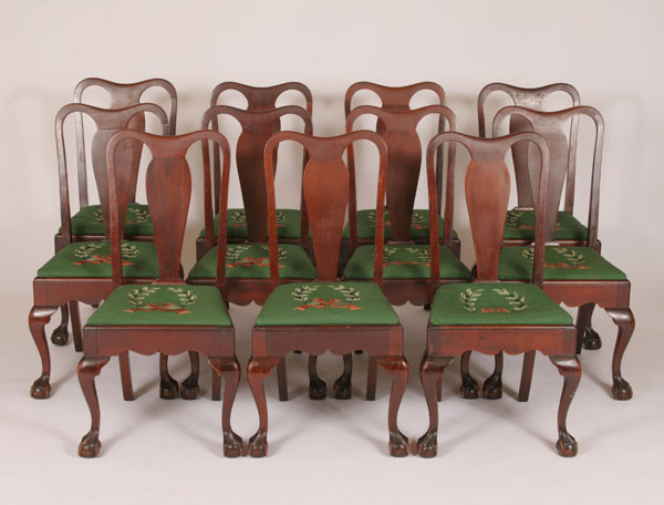 Appraisal: Set of Mahogany Queen Anne needlepoint side chairs shaped splat