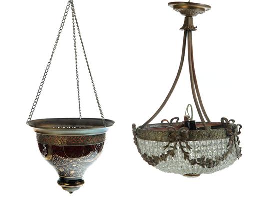 Appraisal: TWO HANGING LIGHTS Early th century French cast bronze and