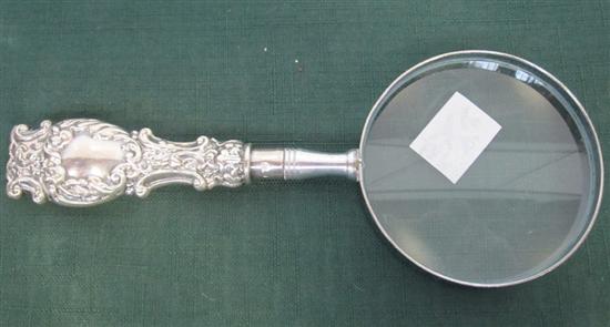 Appraisal: ENGLISH STERLING SILVER HANDLED MAGNIFYING GLASS Marked Birmingham - L