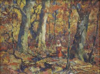 Appraisal: COSTIGAN John Oil on Board Autumn Woods Signed lower left