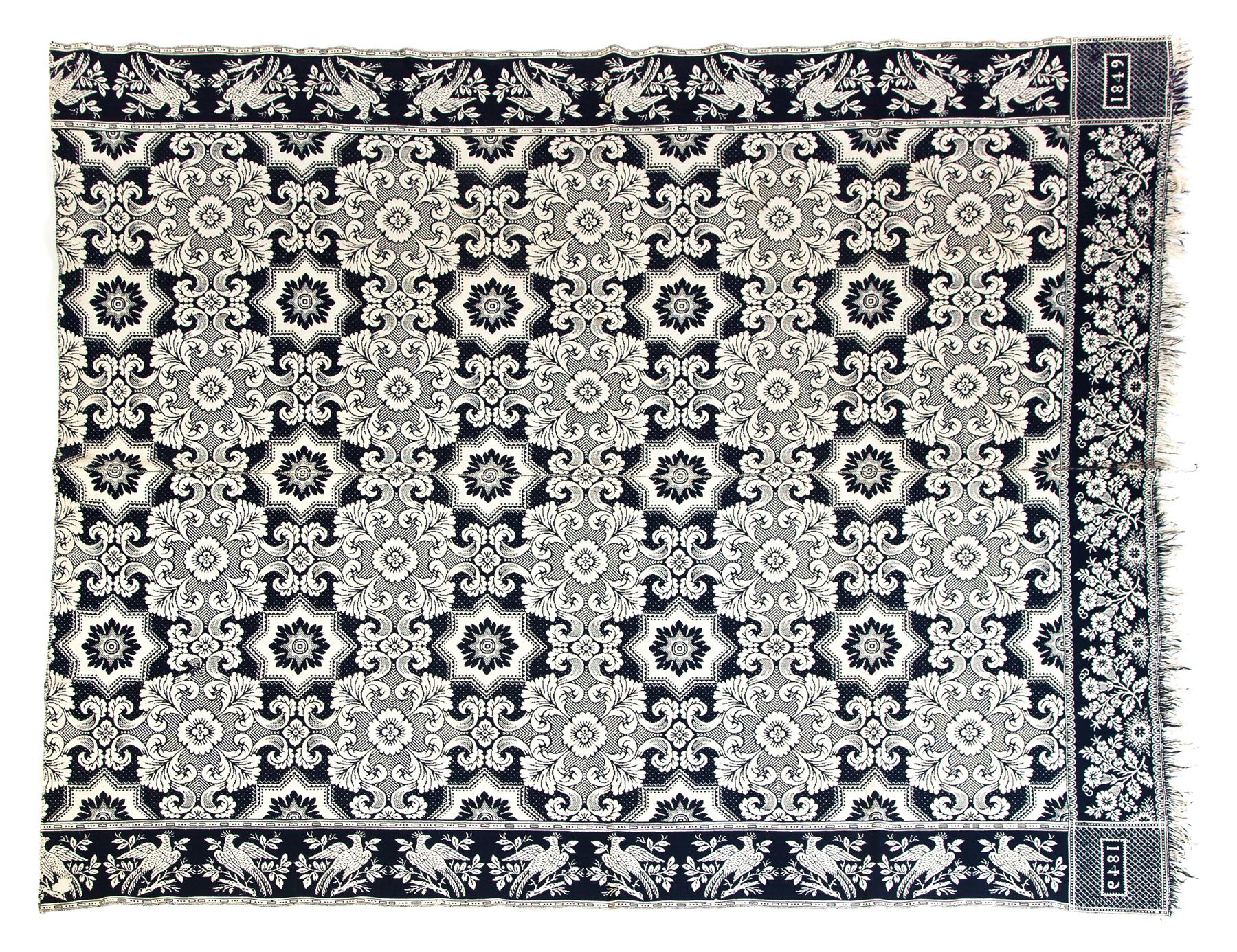 Appraisal: INDIANA JACQUARD COVERLET Union County dated wool and cotton Double