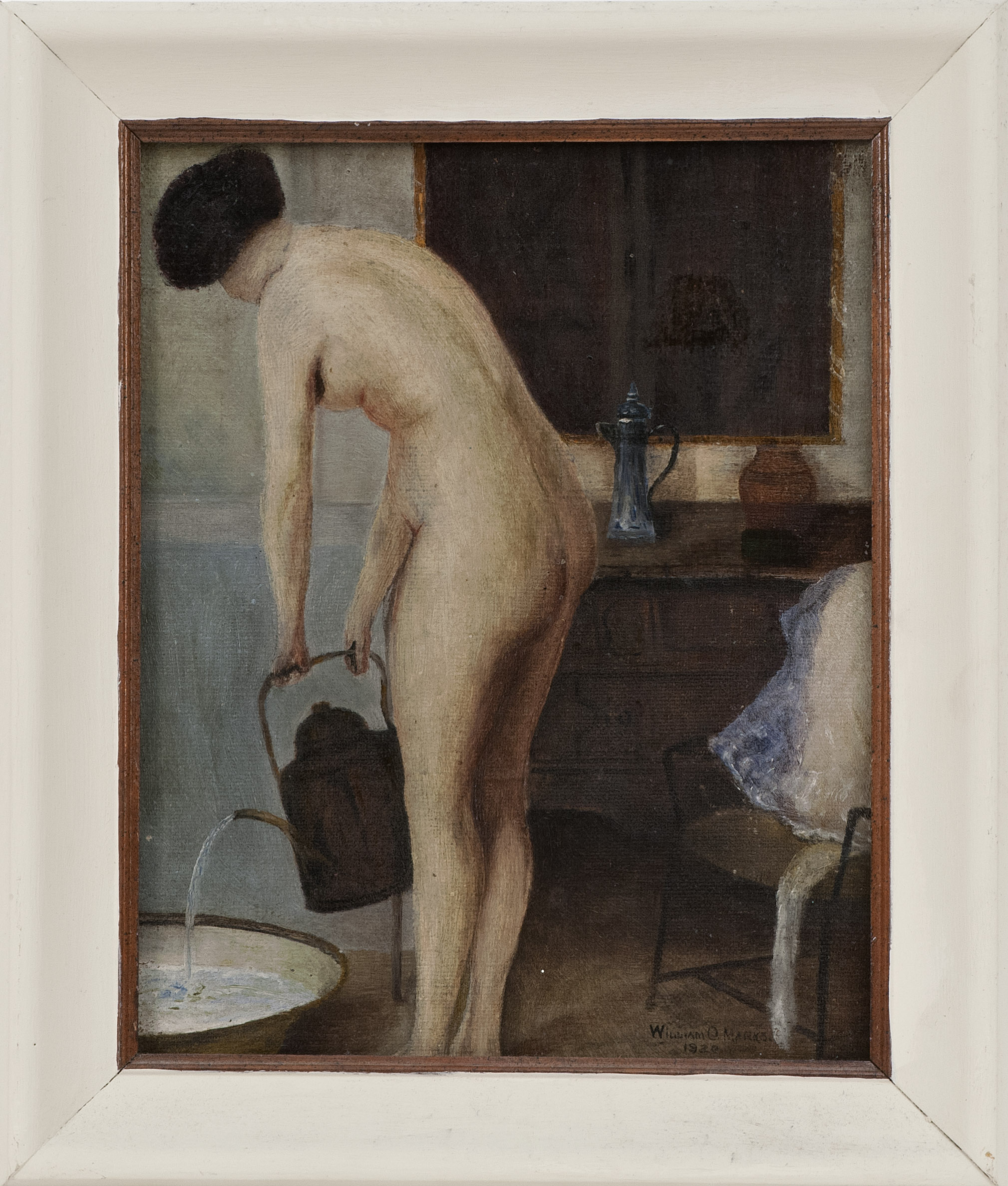 Appraisal: AMERICAN SCHOOLEarly th CenturyA nude preparing a bath Signed and