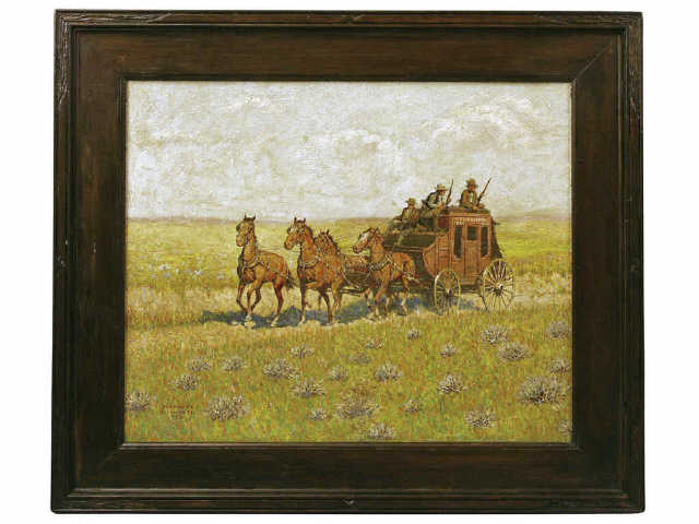 Appraisal: Original oil on board Overland Stage x by noted western