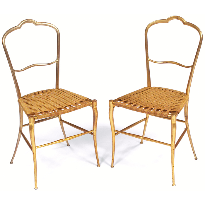 Appraisal: Italian occasional chairs maker unknown sculptural metal frames with original