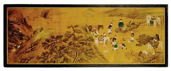 Appraisal: Chinese painted silk scenic panel th th century EXTENSIVE LANDSCAPE