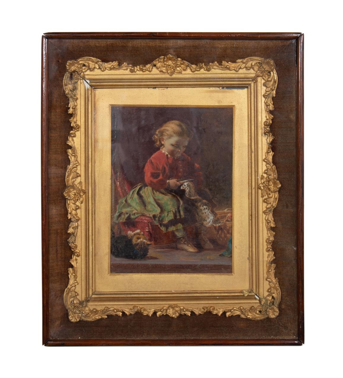 Appraisal: LILLY MARTIN SPENCER YOUNG GIRL SEWING O C Attributed Lilly