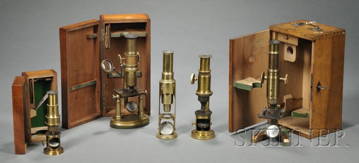 Appraisal: Group of Five Microscopes of Varying Design including a compound