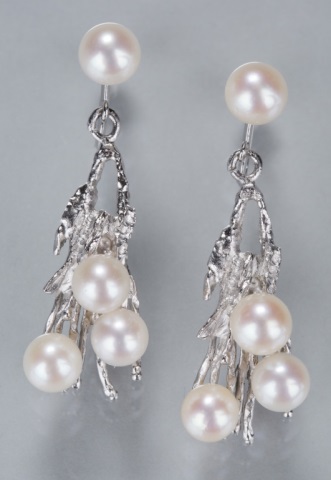 Appraisal: Cultured Pearl and Silver Earrings Earring back marked Silver