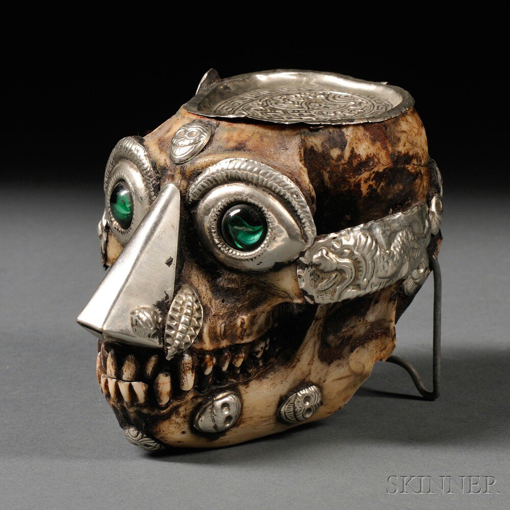 Appraisal: Two Items Tibet a skull bowl kapala with a silvered