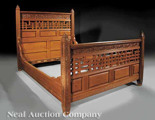 Appraisal: An American Aesthetic Carved Oak Bedstead late th c New