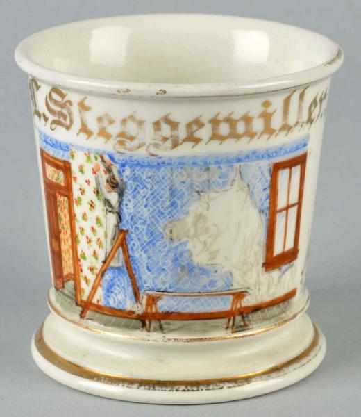 Appraisal: Paper Hanger Shaving Mug Gilded H Steggemiller E Berninghaus Cincinnati