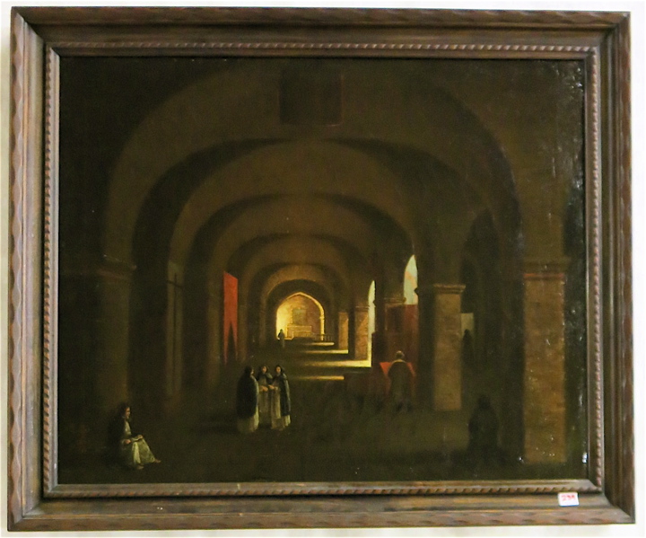 Appraisal: A BUFFET OIL ON CANVAS Catholic monastery with robed monks