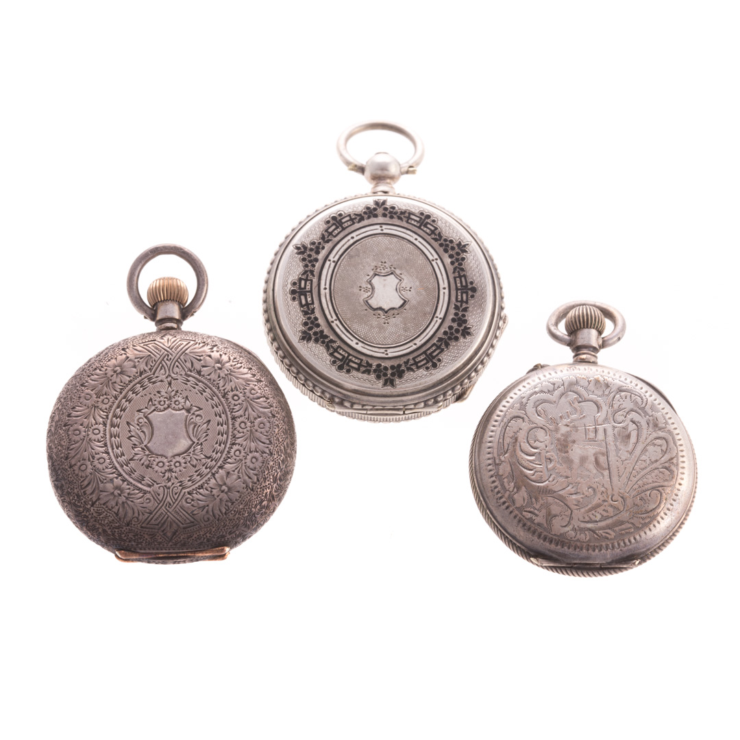 Appraisal: A Trio of Swiss Silver Pocket Watches Silver lady's pocket