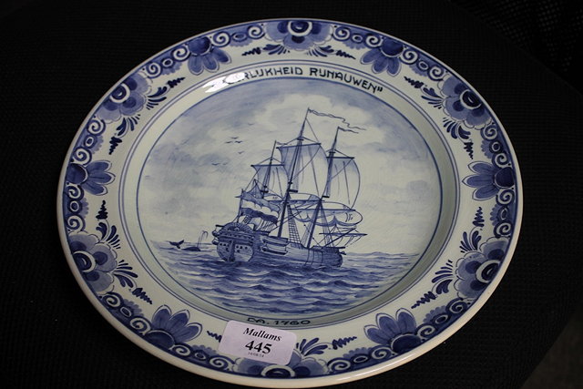 Appraisal: A SET OF FIVE DELFT WARE PLATES depicting sailing vessels