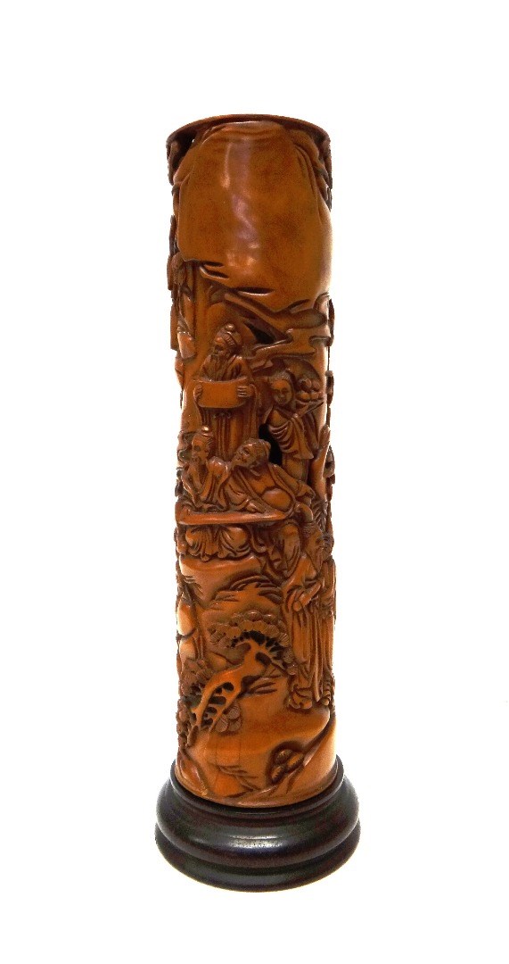 Appraisal: A Chinese wood parfumier th century of cylindrical form carved