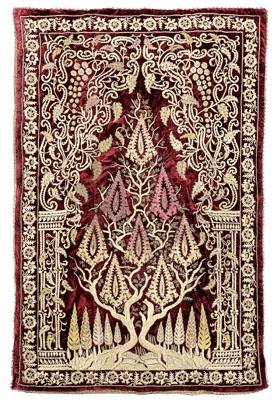 Appraisal: Russian textile central tree of life design between two columns