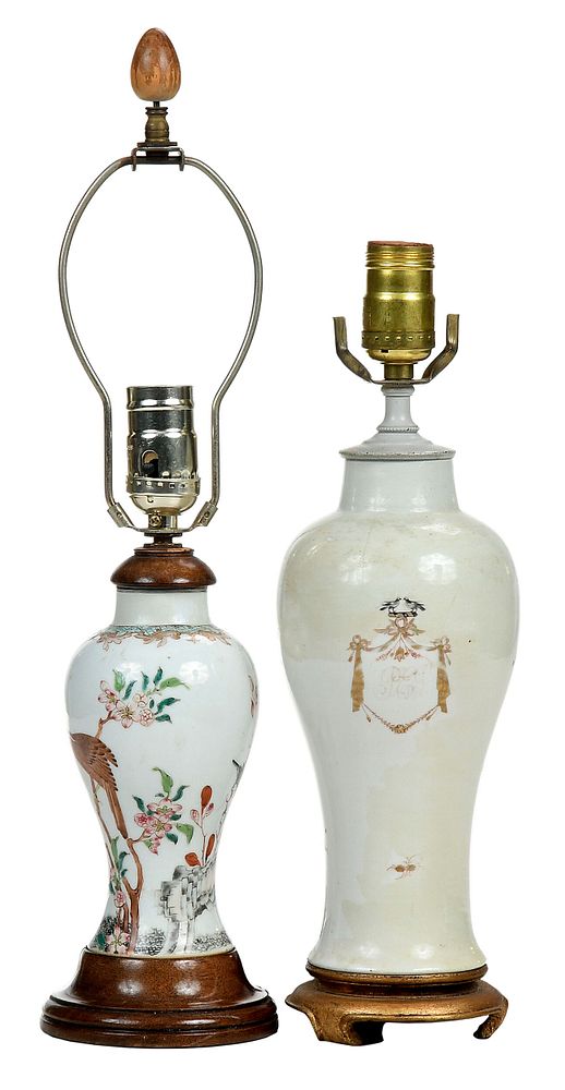 Appraisal: Two Chinese Vases Mounted as Lamps late th century famille