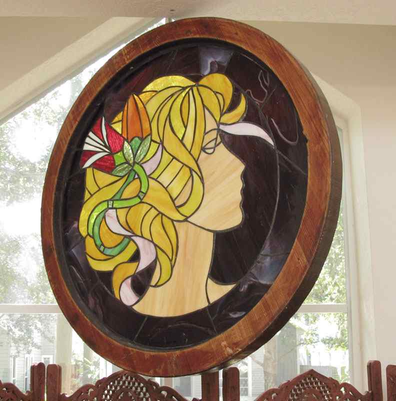 Appraisal: STAINED AND LEADED GLASS WINDOW PORTRAIT ROUNDEL Approx '' round