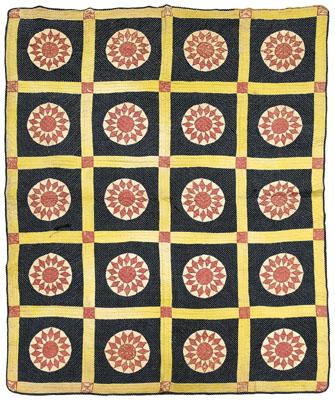 Appraisal: Sunburst variant Georgia quilt squares sunburst motif in red and