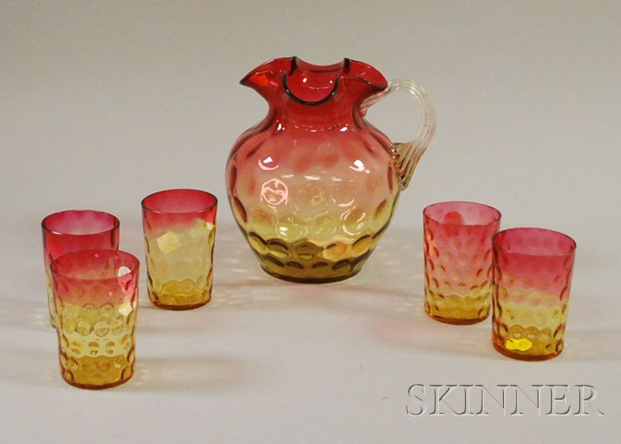 Appraisal: Amberina Thumbprint Pattern Art Glass Pitcher and Five Tumblers