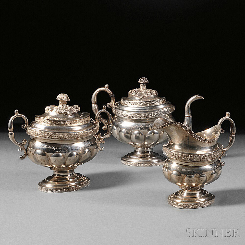 Appraisal: Three-piece Presentation Coin Silver Tea Service Monell Williams New York