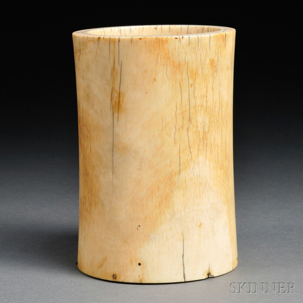 Appraisal: Ivory Brush Pot China th th century cylindrical and gently