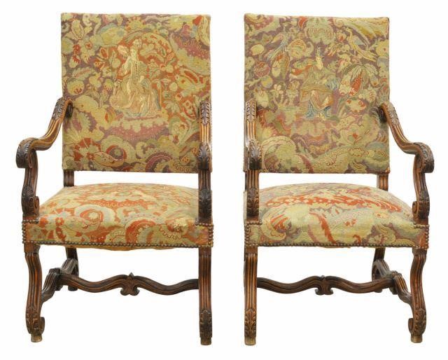 Appraisal: lot of French Louis XIV style walnut armchairs late th