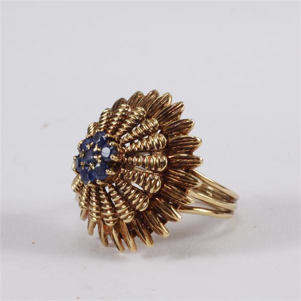 Appraisal: Yellow Gold k Sapphire Cluster Layered Starburst Vintage Estate Designer