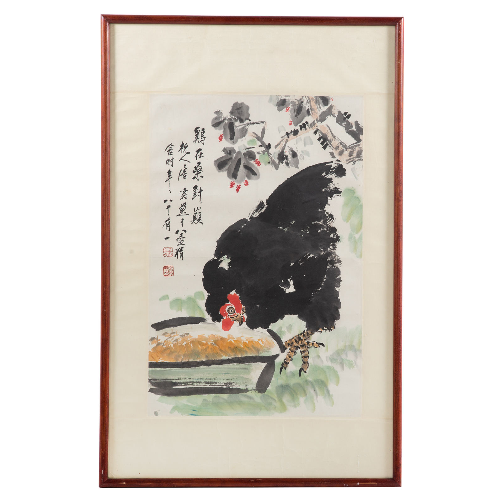 Appraisal: CHINESE SCHOOL TH CENTURY GOUACHE Rooster in Garden pigment on