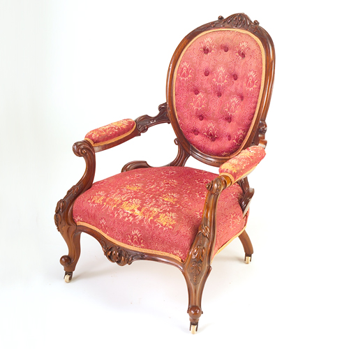 Appraisal: Victorian lady's armchair upholstered in pink brocade some wear to