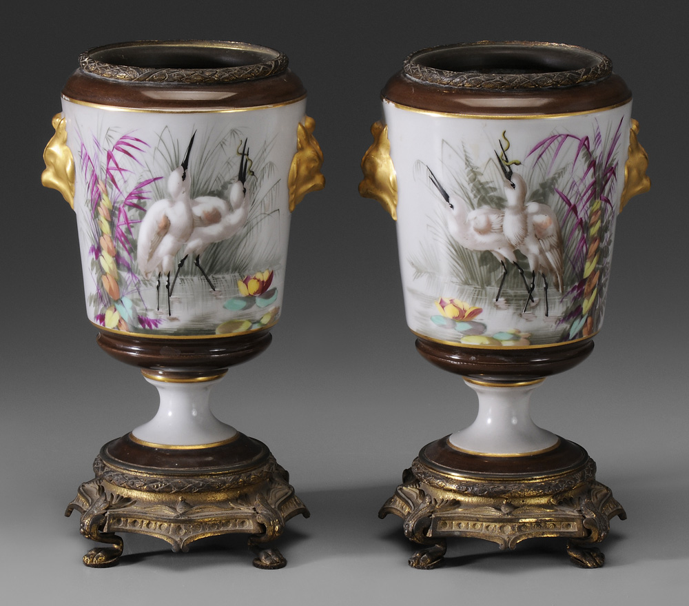 Appraisal: Pair Aesthetic Movement Hand-Painted Porcelain Jars Continental late th century