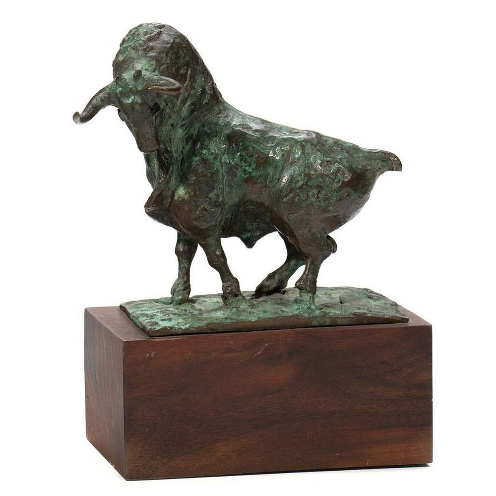 Appraisal: Patinated Bronze Model of a Longhorn Bull On a wooden