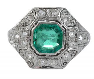 Appraisal: Platinum Emerald and Diamond Ring with center octagon shaped mixed