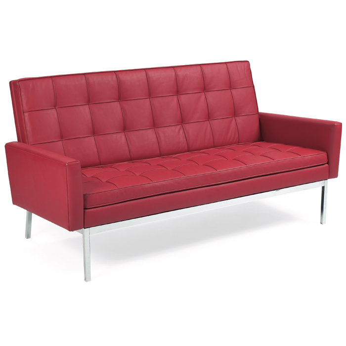 Appraisal: Florence Knoll settee by Knoll s square chromed steel base