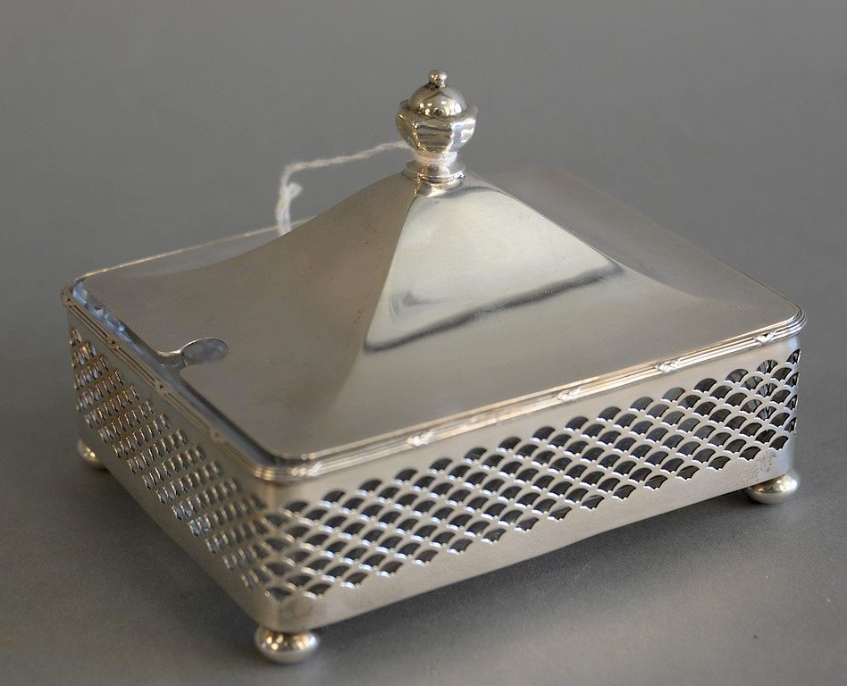 Appraisal: Sterling silver caviar dish th century the rectangular dish with