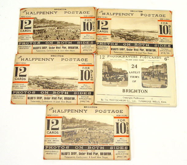 Appraisal: Five packets of black and white Brighton postcards in original