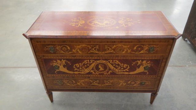 Appraisal: Inlaid Italian Chest triple drawer silk lined eagle cameo cornucpia