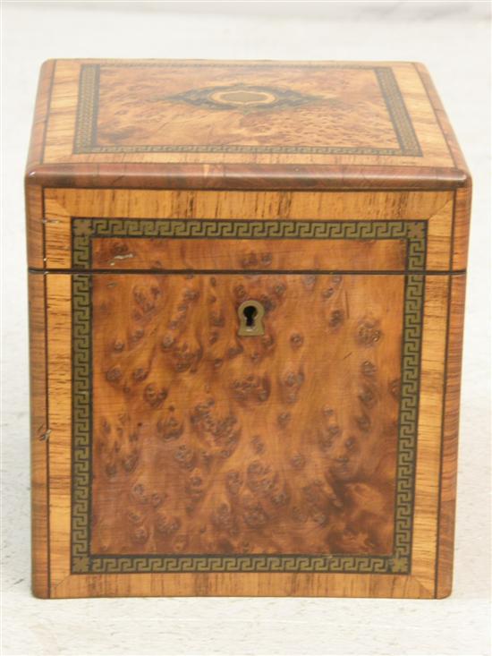 Appraisal: th Century walnut crossbanded and brass inlaid box with later