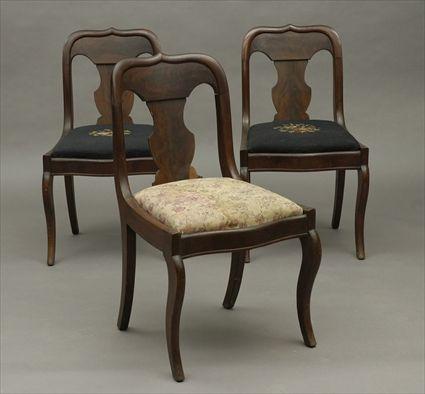 Appraisal: Three Late Classical Mahogany Side Chairs Two chairs with needlepoint-upholstered