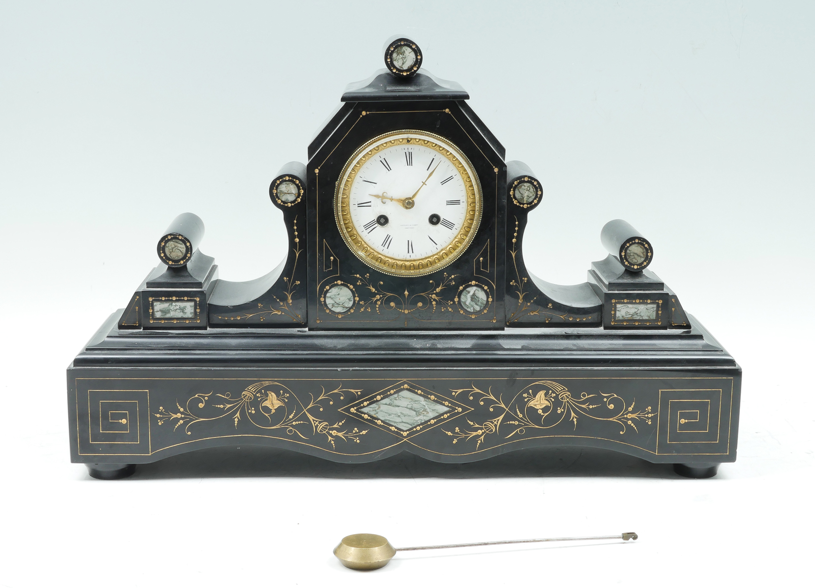 Appraisal: TIFFANY MANTLE CLOCK Black marble mantle clock having a gold