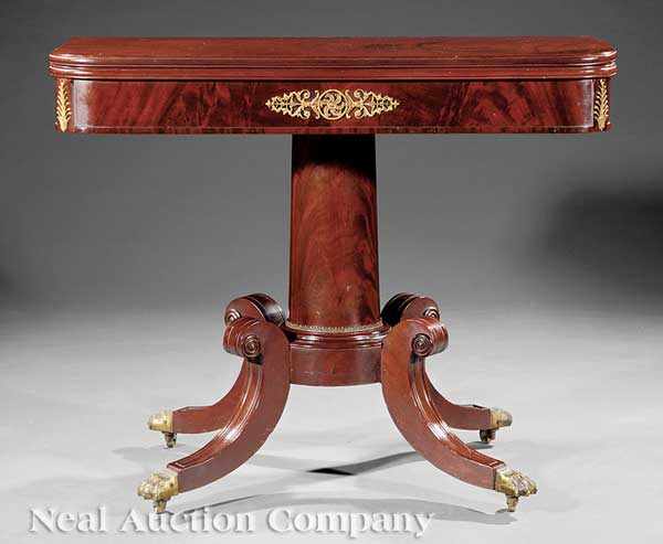 Appraisal: An American Classical Brass-Mounted Carved Mahogany Games Table early th