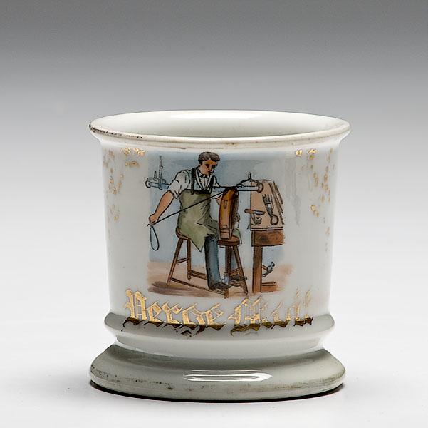 Appraisal: OCCUPATIONAL SHAVING MUG OF A HARNESS MAKER porcelain with polychrome