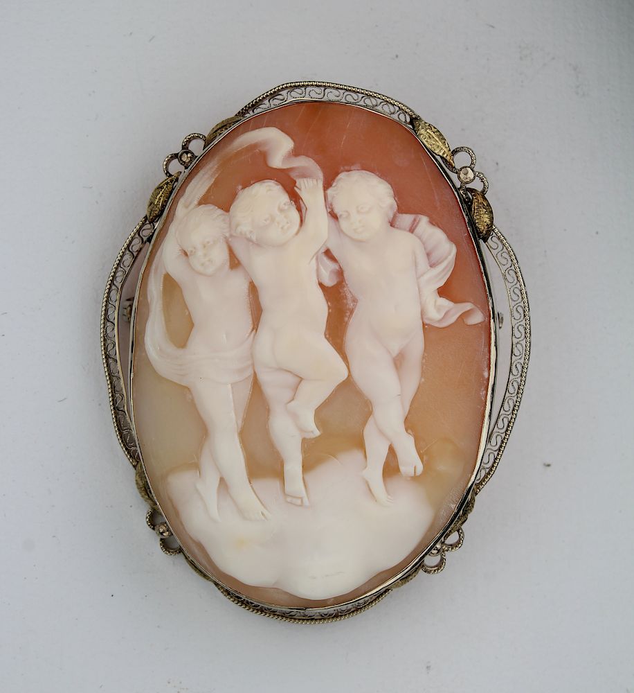 Appraisal: Large Vintage Cameo Pin k White Gold Large Vintage Cameo