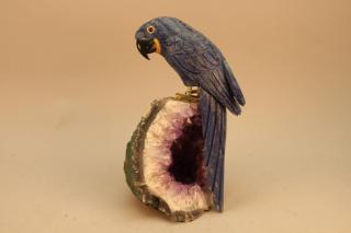 Appraisal: Vintage Carved Zoisite Parrot Mounted on Amethyst Height in